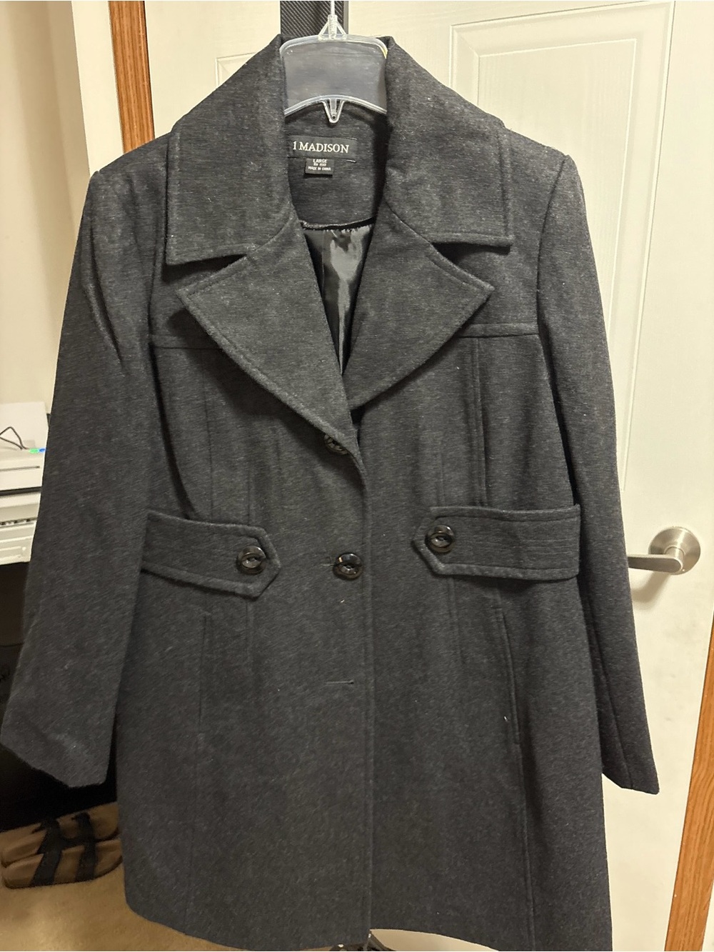 1 Madison Dark Gray Wool-Blend Peacoat